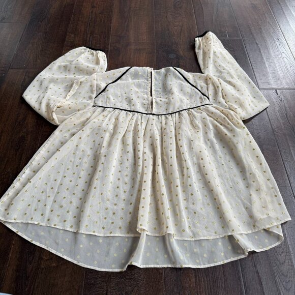English Factory Women's Long Sleeve Gold Polka Chiffon Babydoll Blouse Top Small - Picture 2 of 5